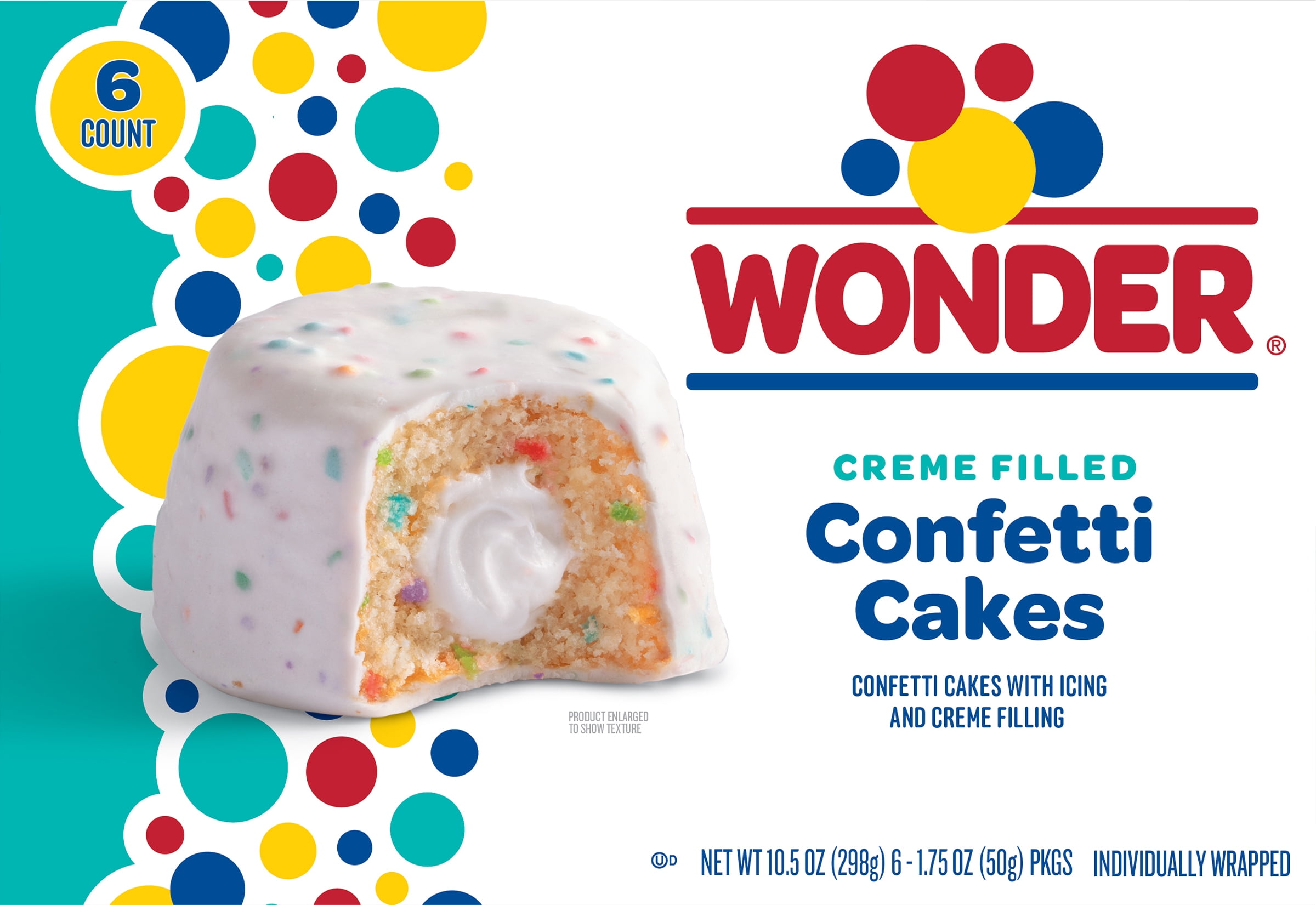 Wonder Crème Filled Confetti Cakes, Birthday Cake Inspired Snack Cakes, 10.5 oz, 6 Count