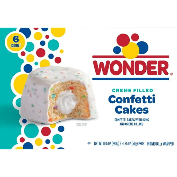 Wonder Crme Filled Confetti Cakes, Birthday Cake Inspired Snack Cakes, 10.5 oz, 6 Count