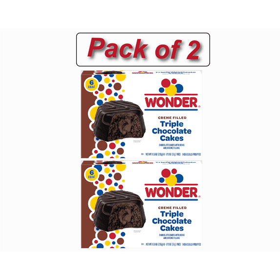 Wonder Creme Filled Triple Chocolate Cupcakes 10.5oz 6c (Pack of 2)