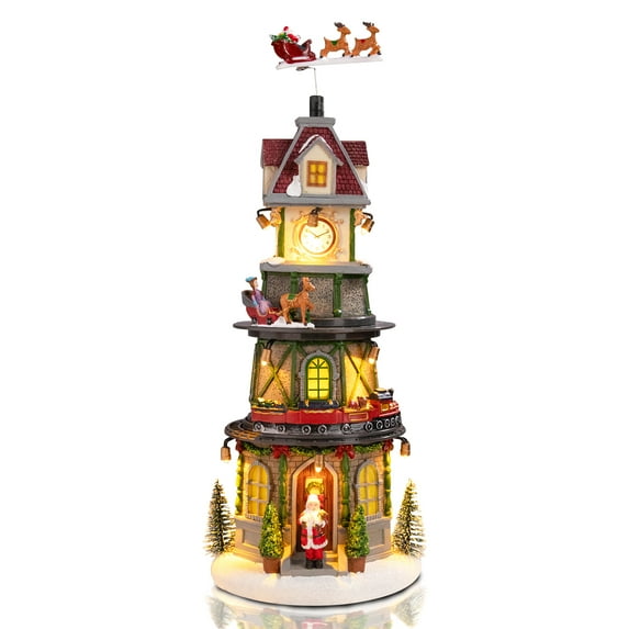Wonder Garden 15" Christmas Village Resin Clock Tower, Musical Figurine with LED Light