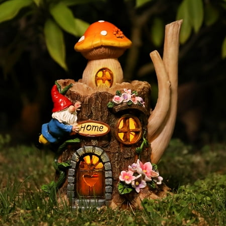 Wonder Garden Garden Gnome Statue Fairy Mushroom House with LED Light, Housewarming Gift for Garden Patio Lawn, 11.22" Tall