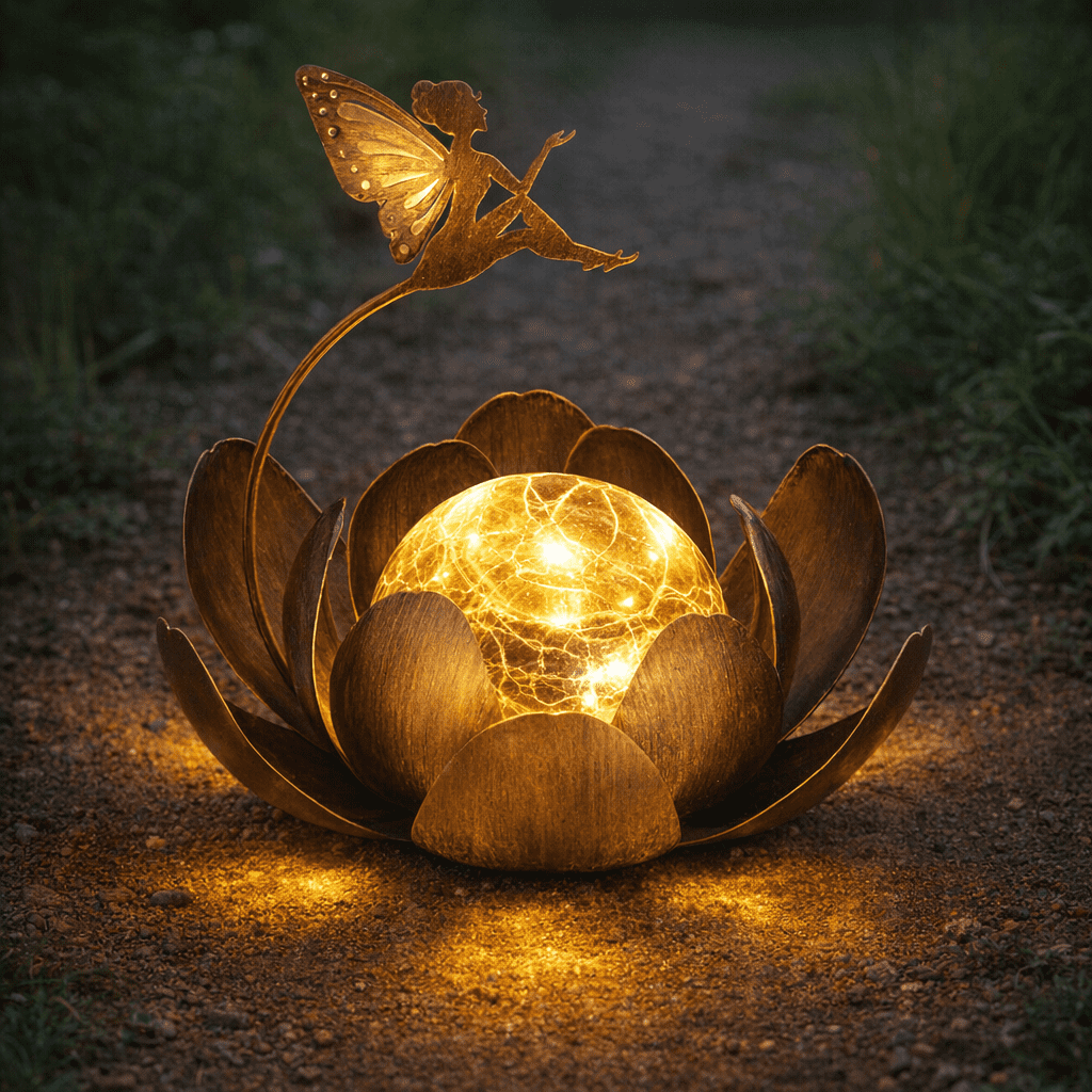 Wonder Garden Solar Lotus Light Decor Outdoor Fairy Garden Lights,Lotus Metal Flower Light for Pathway, Patio, Yard, Walkway