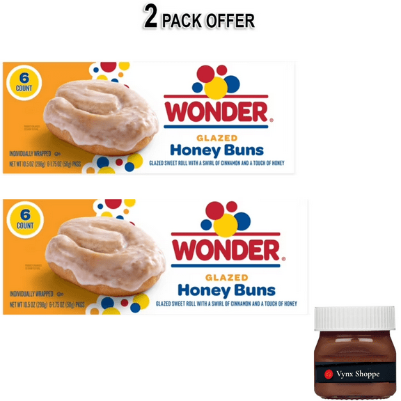 Wonder Glazed Honey Buns, Individually Wrapped Pastry Snacks, 10.5 oz, 6 Count