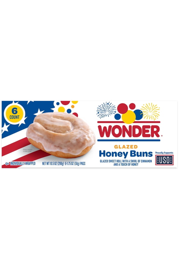 Glazed Honey Buns, Individually Wrapped Pastry Snacks, 10.5 oz, 6 Count