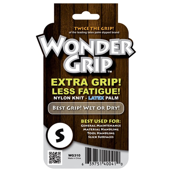 Wonder Grip WG310S Extra Grip Seamless Knit Work Gloves, Double-Coated Black Latex Palm, Excellent Wet or Dry Grip, Small, Yellow