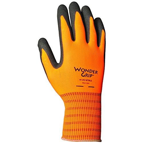 Wonder Grip High-Visibility Extra Tough Seamless Knit Nitrile Palm Work Gloves, Textured Double-Coated Nitrile Palm