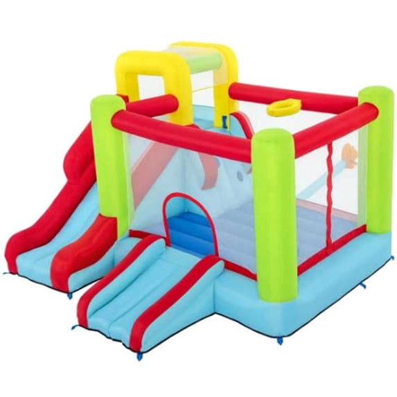 Wonder Hoops 10' Inflatable Bounce House Park with Basketball and Slide Setup is Quick and Easy 4 User Capacity with Blower