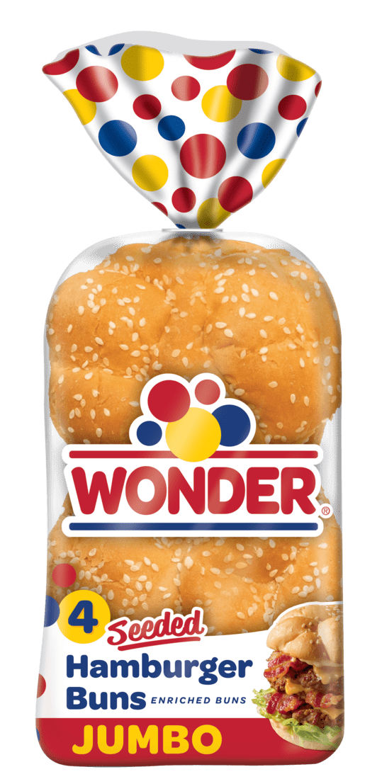 Wonder Jumbo Seeded Hamburger Buns, 4 Count, Shelf-Stable