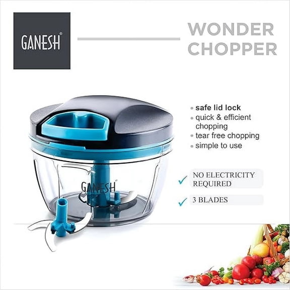 Wonder Kitchen Dori Handy Vegetable and Fruit Manual Onion Dry Fruit Salad Maker Vegetable Quick String Chopper Machine, Cutter 3 Stainless Steel Blades (470 ml, Grey)