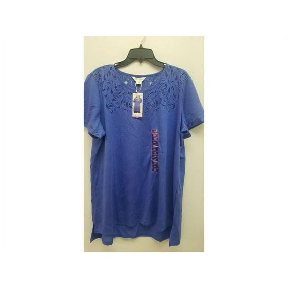 Wonder Limited Women's Roll Tab Sleeve Amara Burnout Hi-Low Hem Shirt (Amparo Blue, XXL)