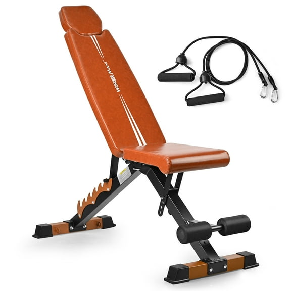 Wonder Maxi Adjustable Weight Bench Strength Training Foldable Workout Bench Up to 700 lbs (Brown)