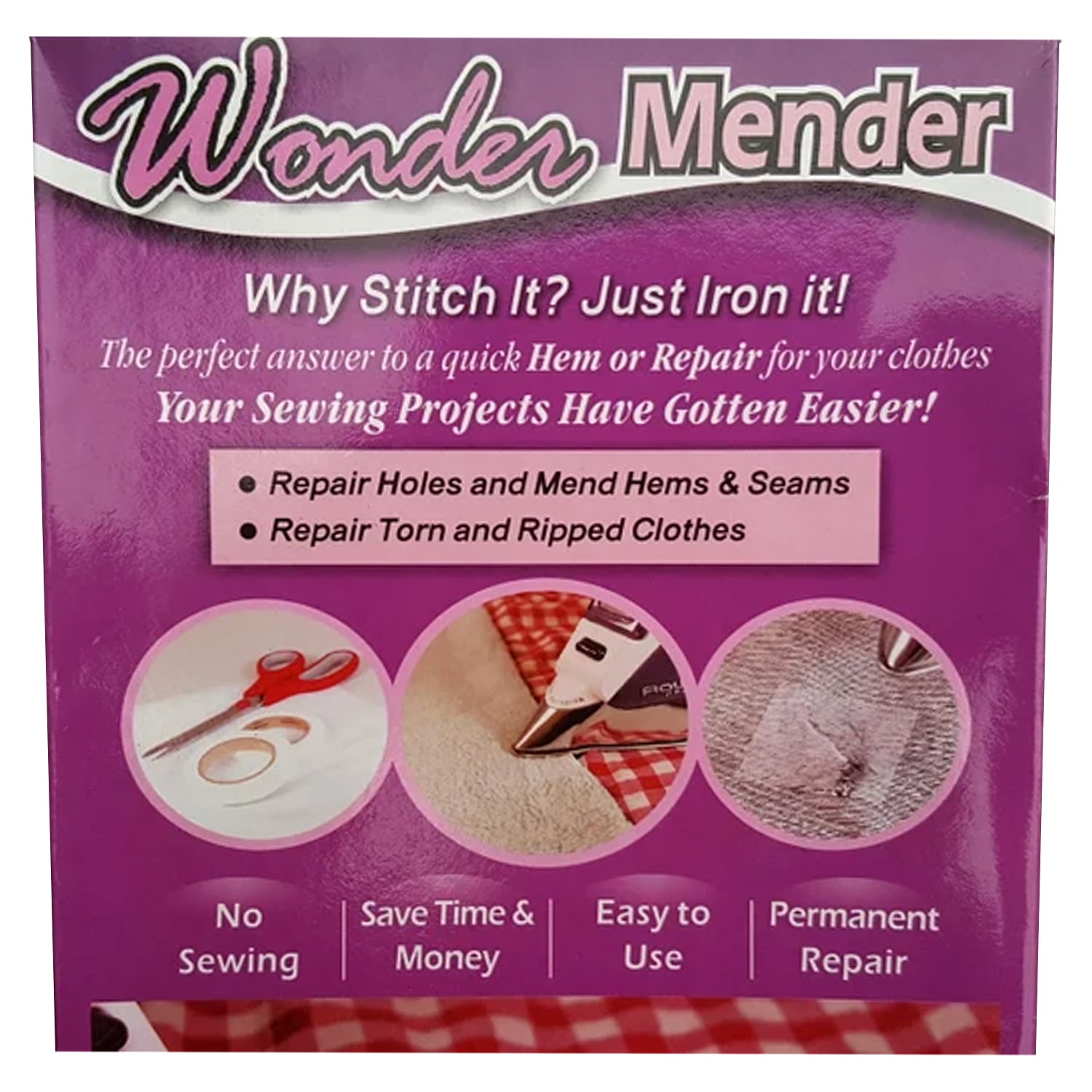 Wonder Mender Kit Clothes Fabric Repair Holes Mend Hems and Seams
