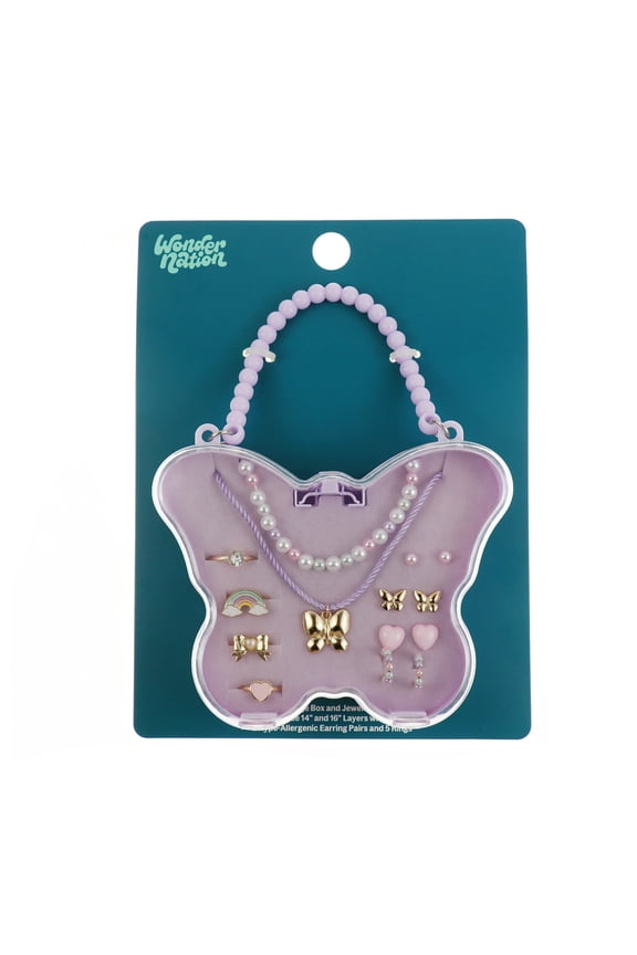 10 Pack Jewelry Set in Butterfly Box with Necklaces, Earrings, and Rings (Girl's)