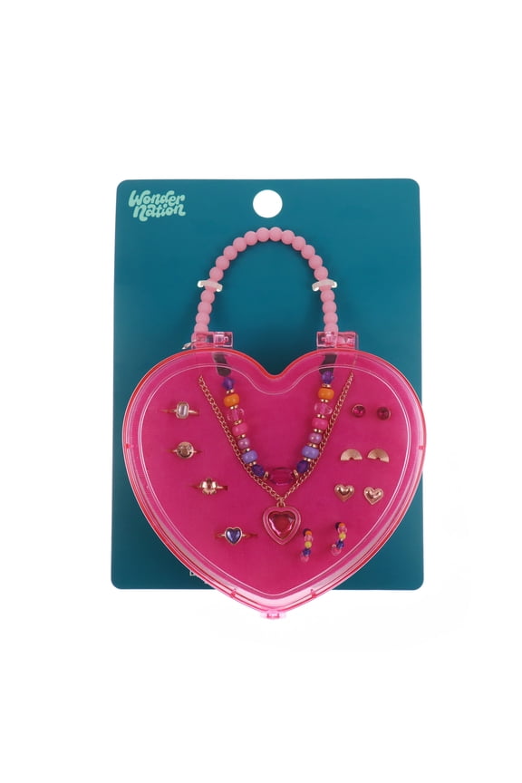 10 Pack Jewelry Set in Heart Box with Necklaces, Earrings, and Rings (Girl's)