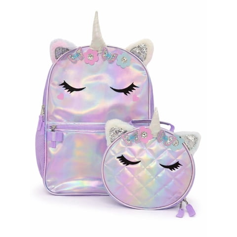 Girl's 17" Unicorn Backpack & Lunch Box Set, Lavender