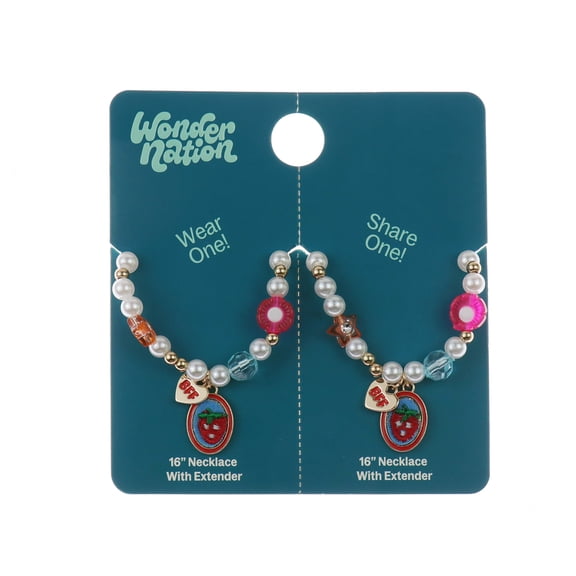 Wonder Nation 2 Pack Best Friends Necklace Set with Strawberry Charms (Girl's)