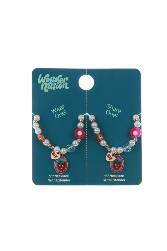 2 Pack Best Friends Necklace Set with Strawberry Charms (Girl's)