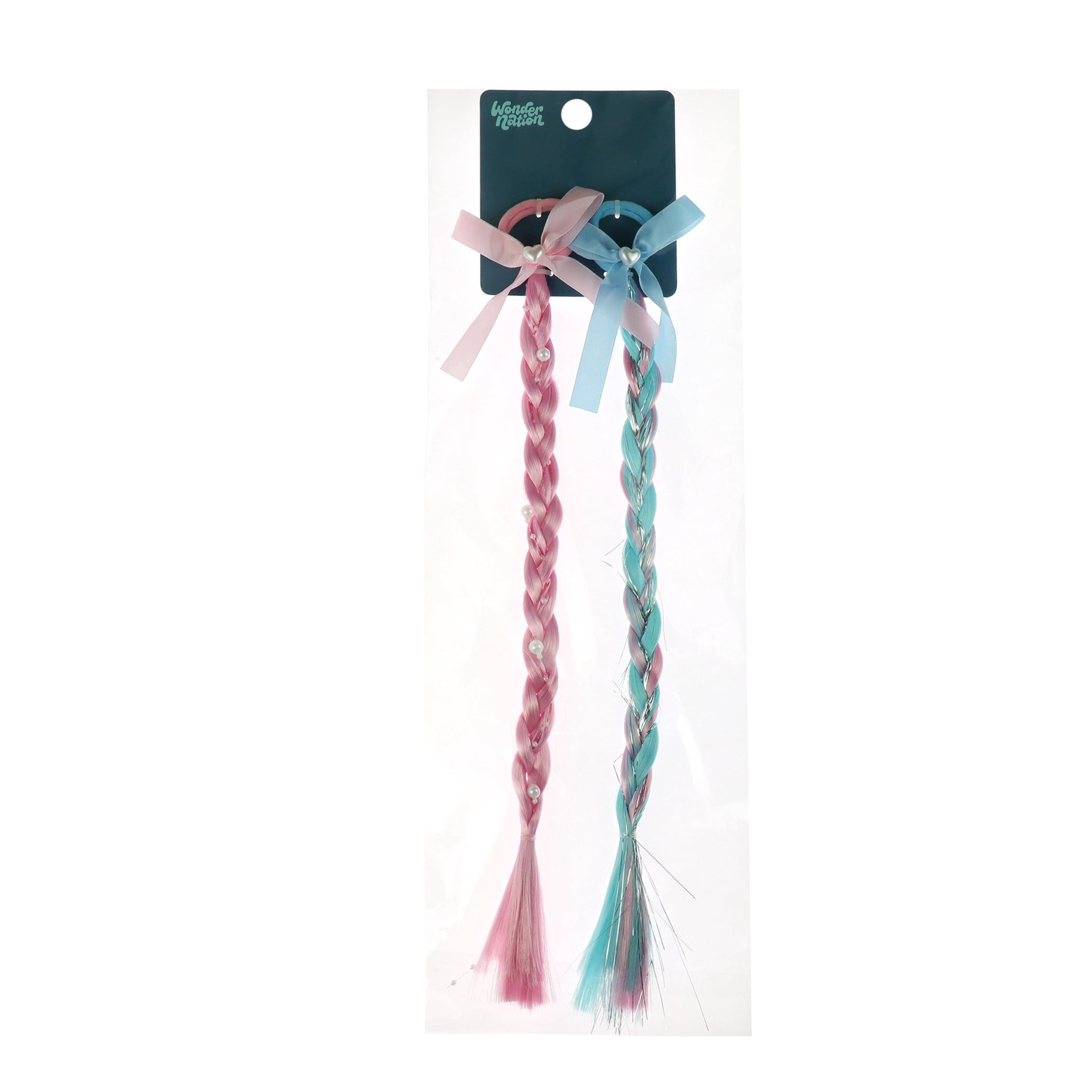 Wonder Nation 2 Pack Braided Faux Hair Set with Bow Ponies (Girl's)