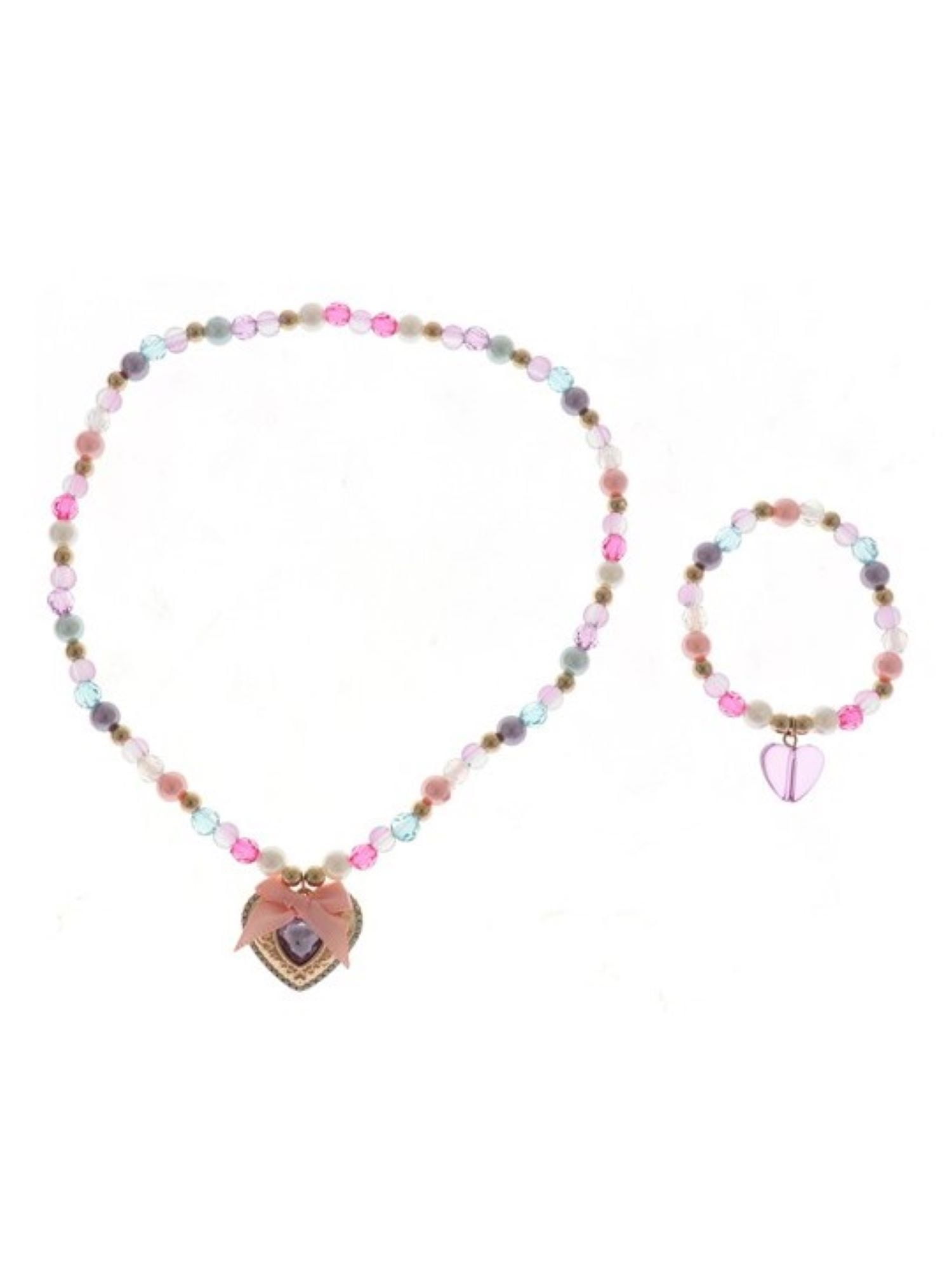 Wonder Nation Heart Stretch Necklace and Bracelet Set for Girls