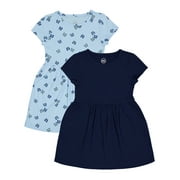 WONDER NATION Girls 2-Pack Short Sleeve Play Dress, Sizes 4-18 & Plus