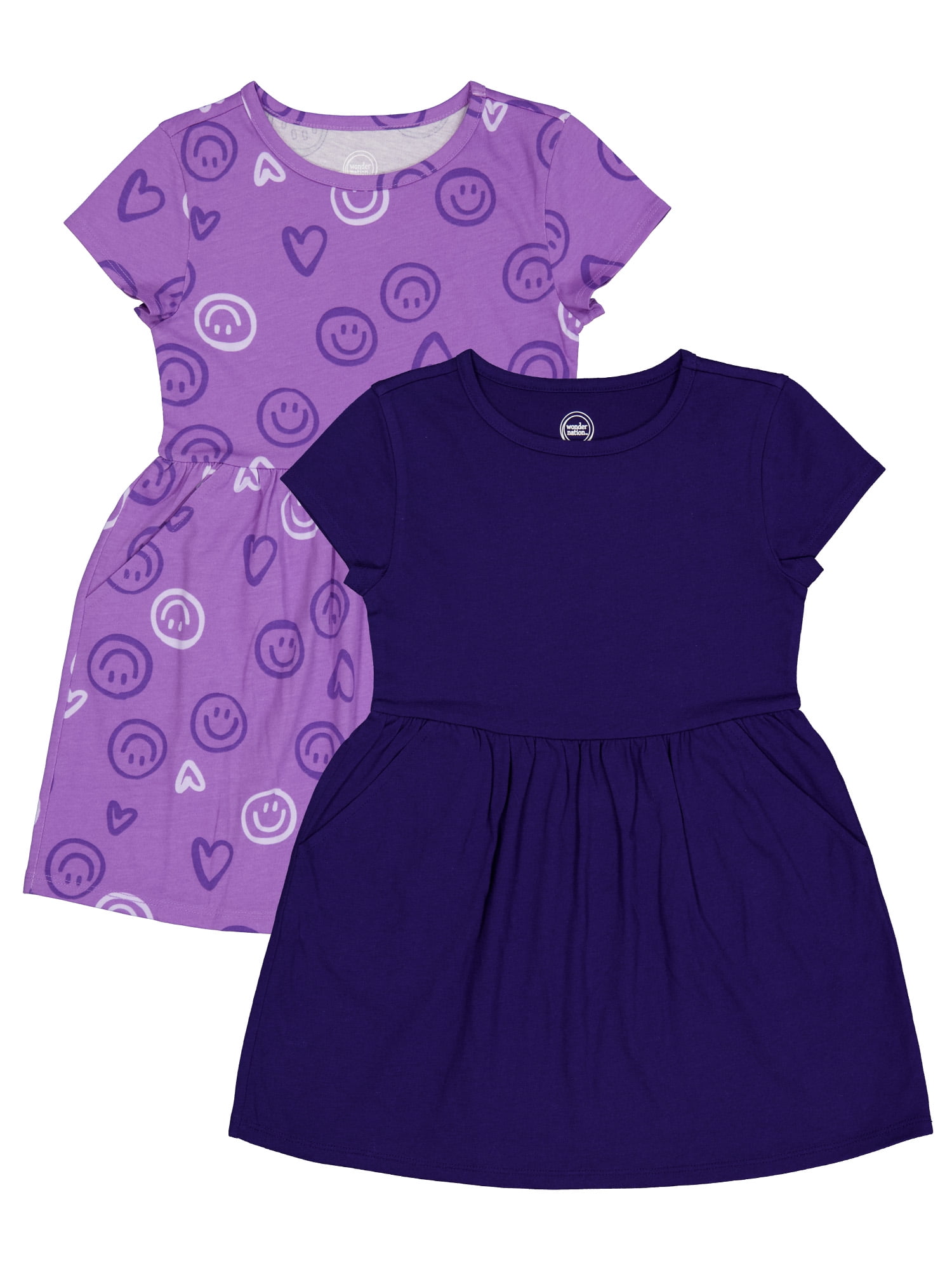 Wonder Nation Girls 2-Pack Short Sleeve Play Dress, Sizes 4-18 & Plus