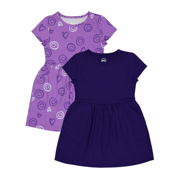 Wonder Nation Girls 2-Pack Short Sleeve Play Dress, Sizes 4-18 & Plus