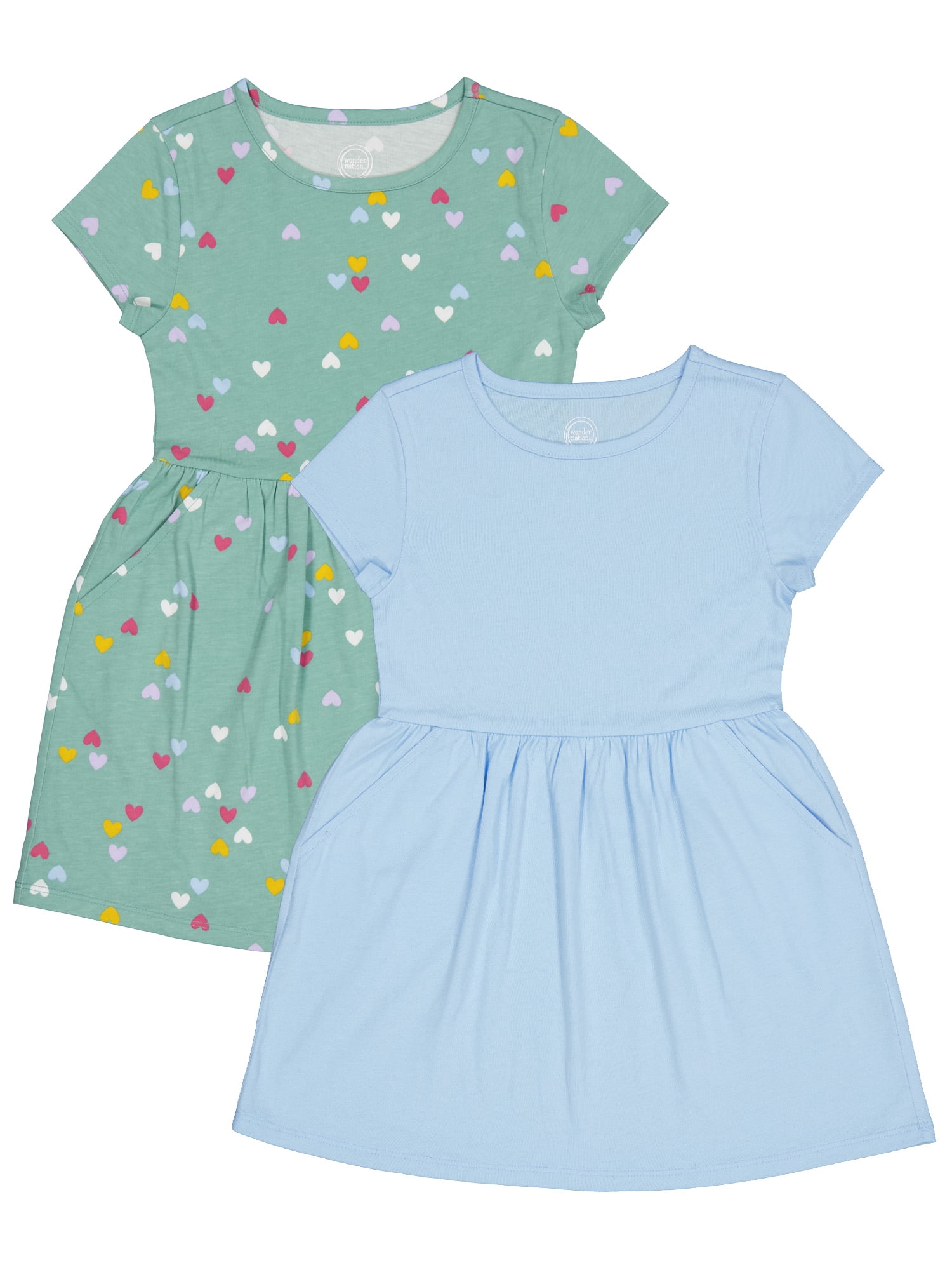 Walmart exclusive discounts  Wonder Nation 2-Pack Short Sleeve Play Dress, Sizes 4-18 & Plus