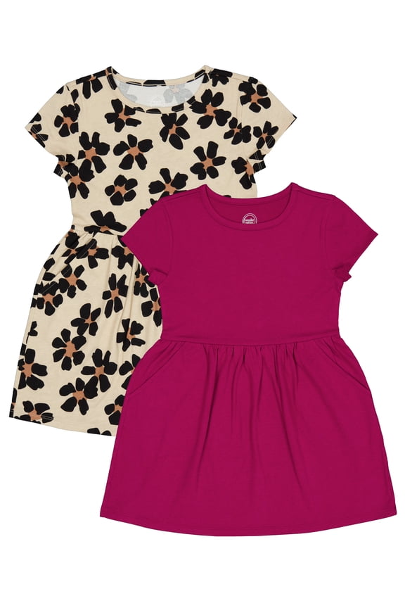 Girls 2-Pack Short Sleeve Play Dress, Sizes 4-18 & Plus