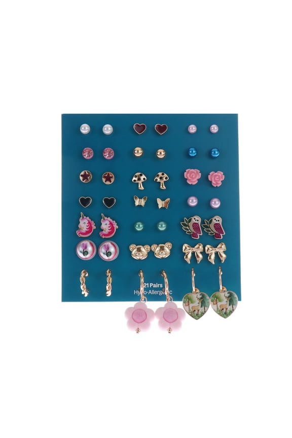 21 Pack Earring Set with Whimsical Icon Studs (Girl's)