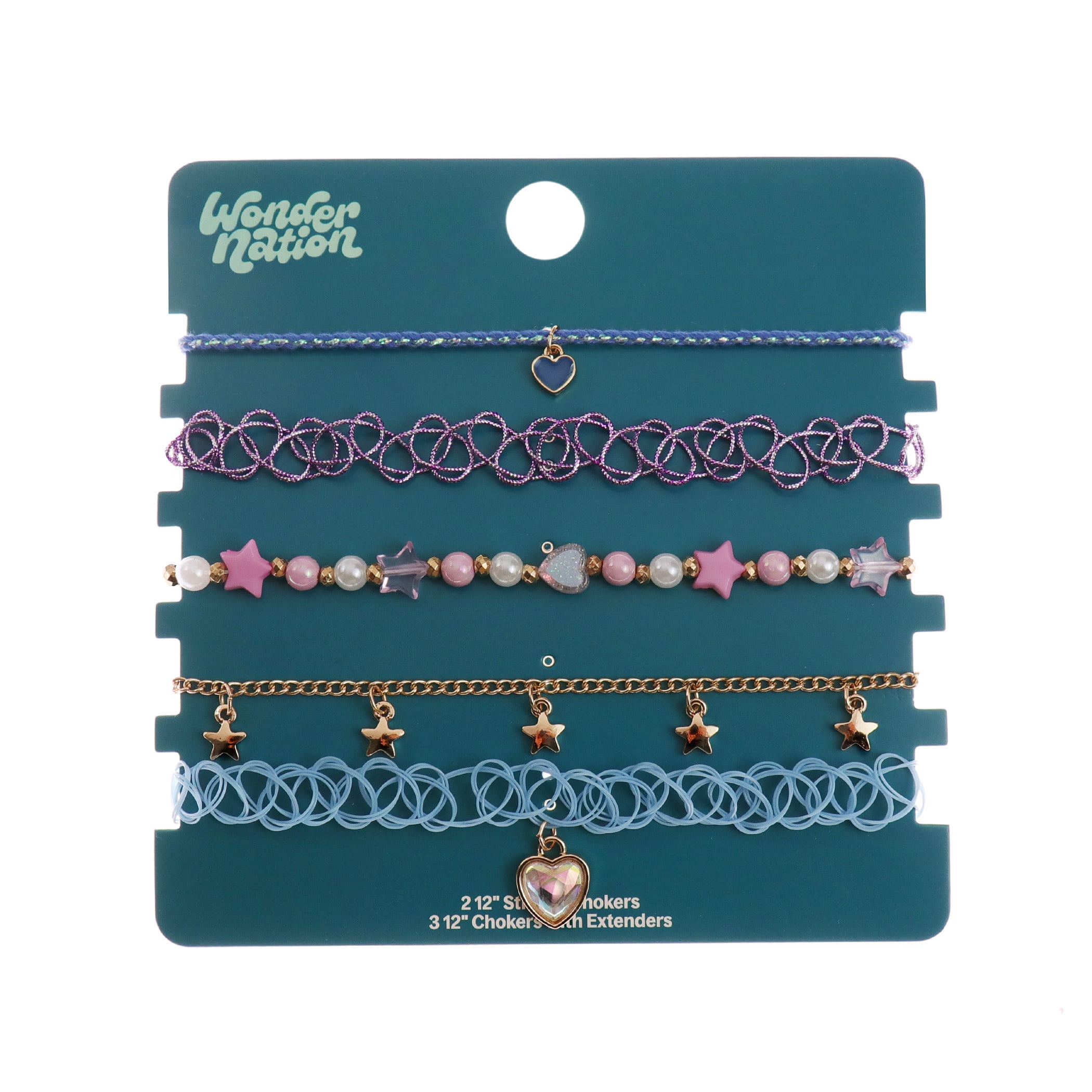 Wonder Nation 5 Pack Choker Set with Charms and Beads (Girl's)