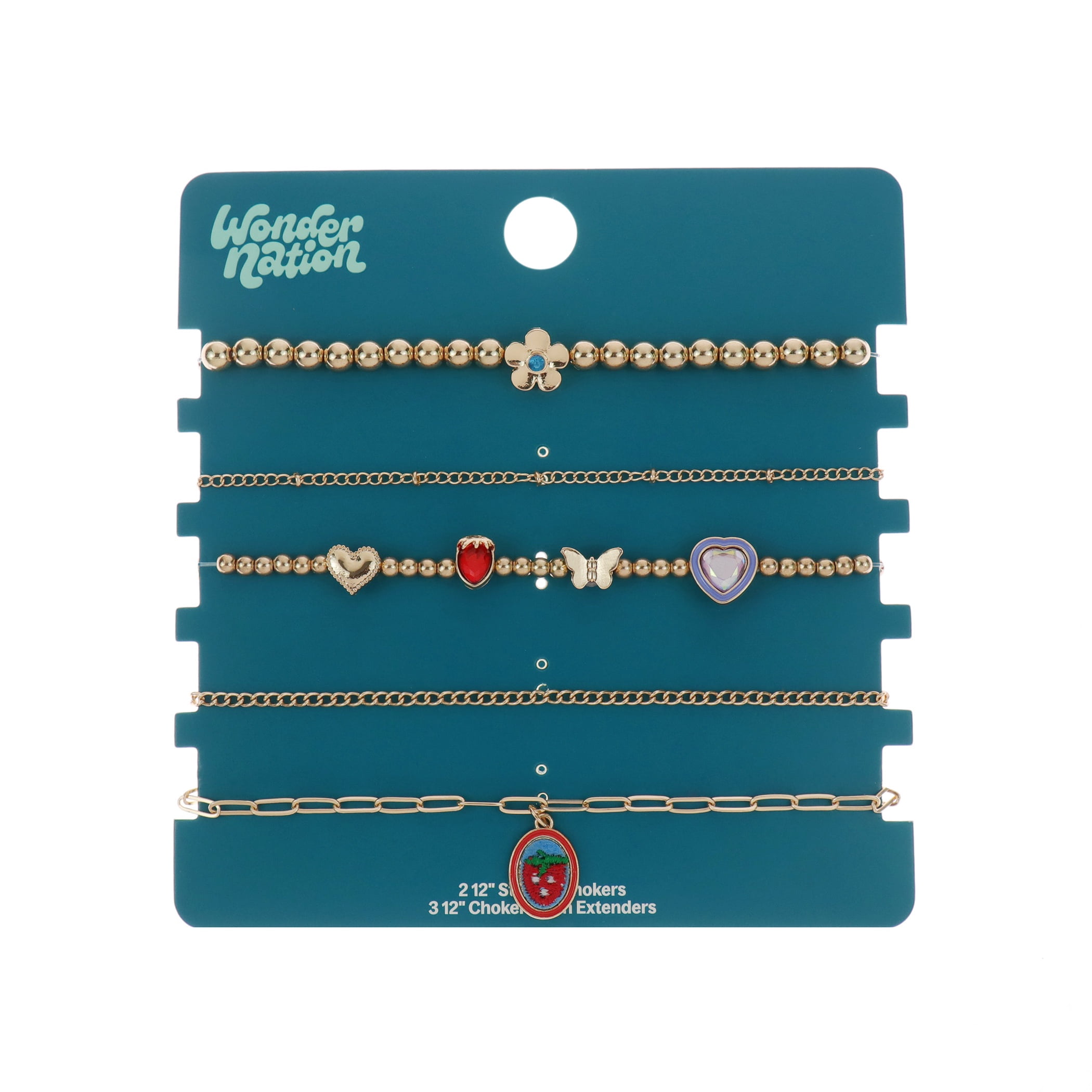 Wonder Nation 5 Pack Choker Set with Strawberry Charm (Girl's)