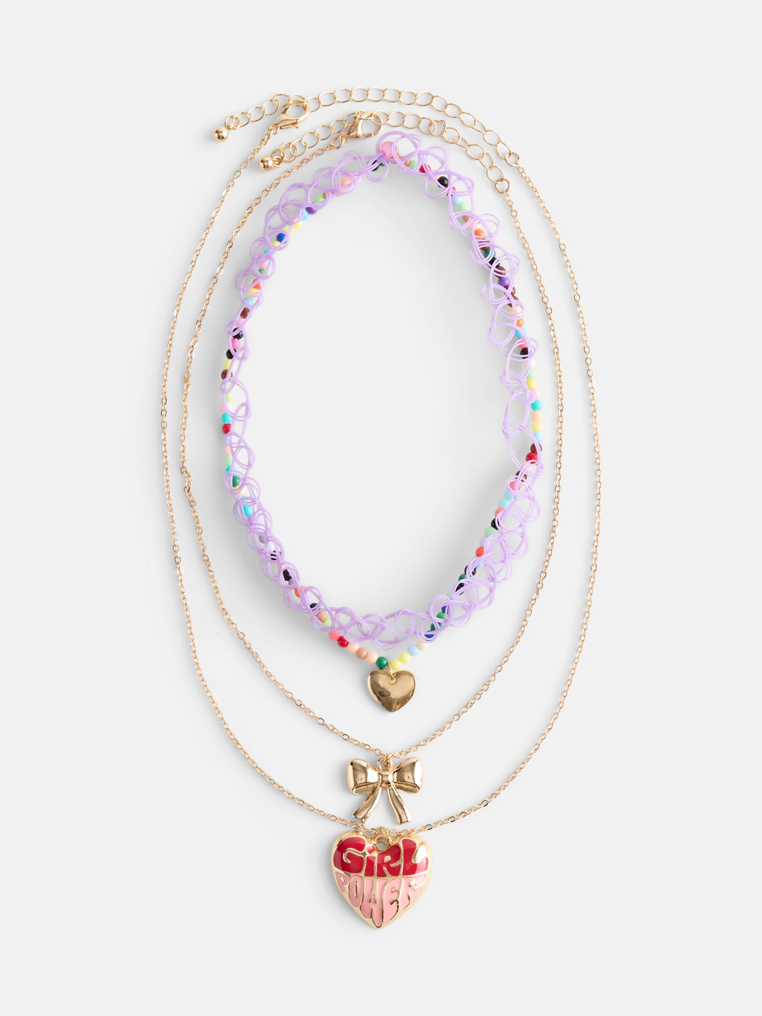 Wonder Nation 5 Pack "Girl Power" Necklace & Choker Set, Gold/Multi