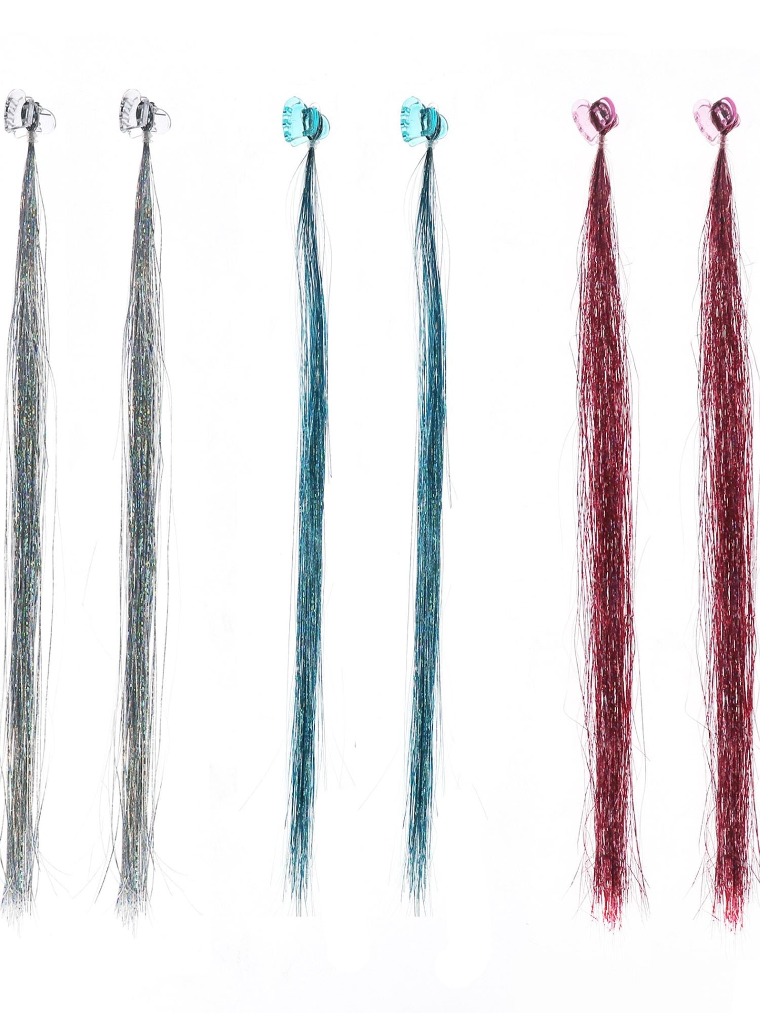 Wonder Nation 6 Pack Tinsel Faux Hair Set with Heart Claw Clips