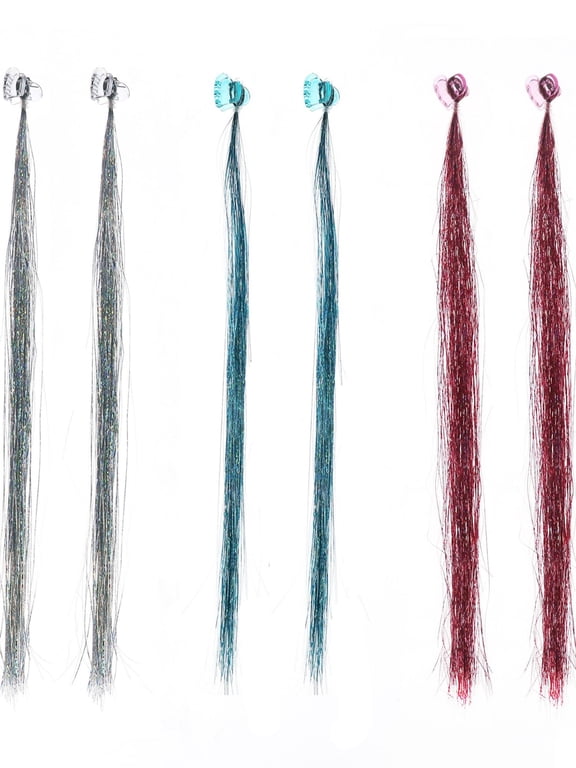 6 Pack Tinsel Faux Hair Set with Heart Claw Clips