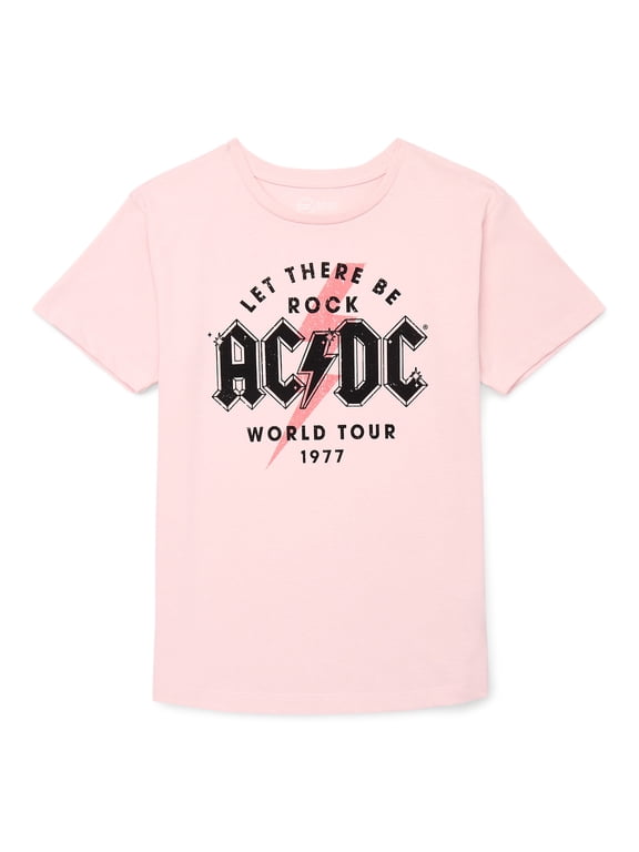 Girls AC/DC World Tour Graphic Tee with Short Sleeves, Sizes 4-18