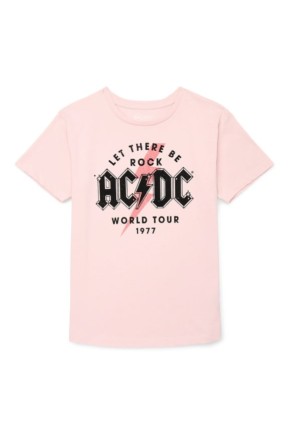Girls AC/DC World Tour Graphic Tee with Short Sleeves, Sizes 4-18