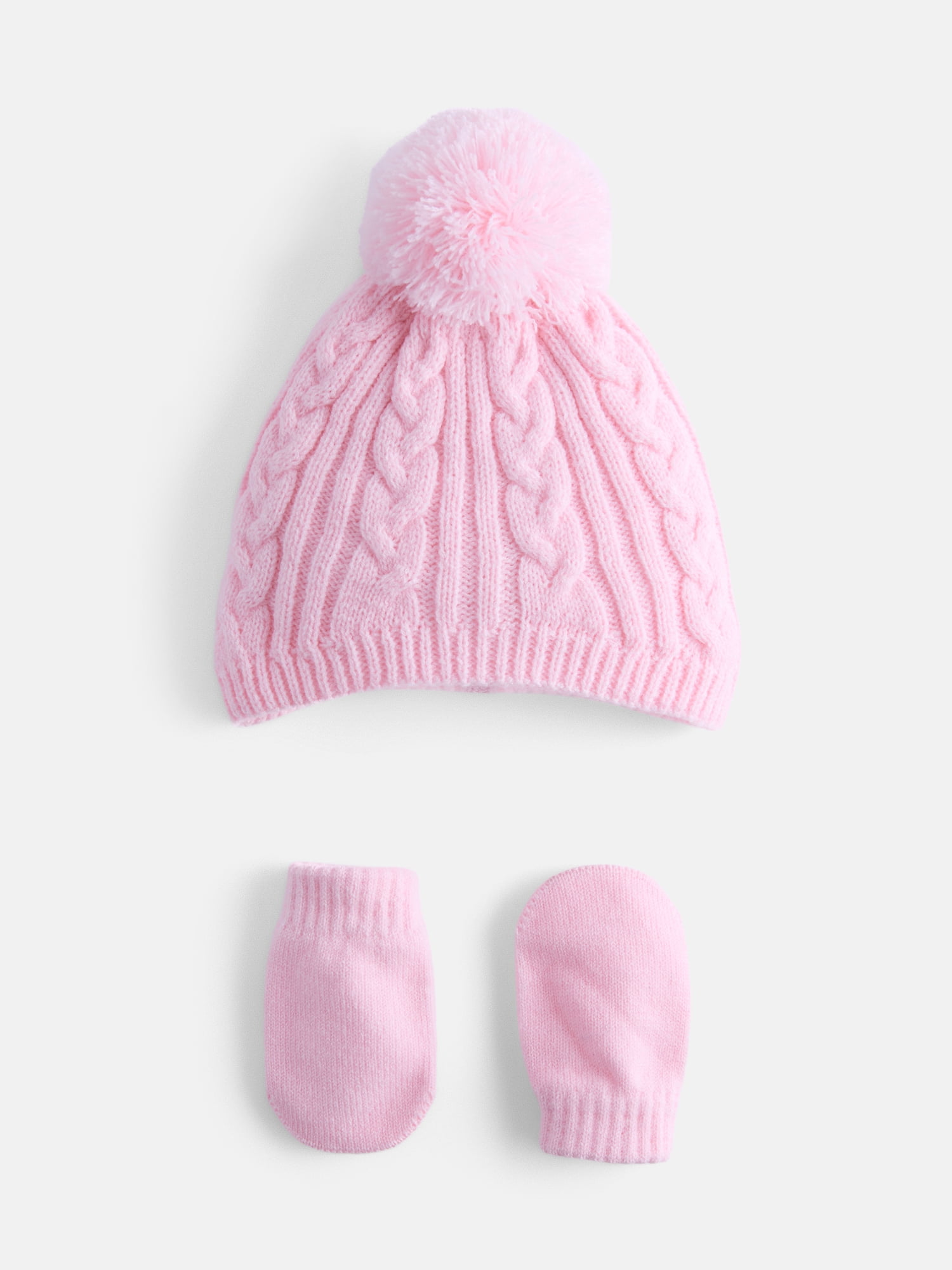 Wonder Nation Baby Boys or Girls Pom Pom Beanie and Mittens Set, 2 Piece, One Size