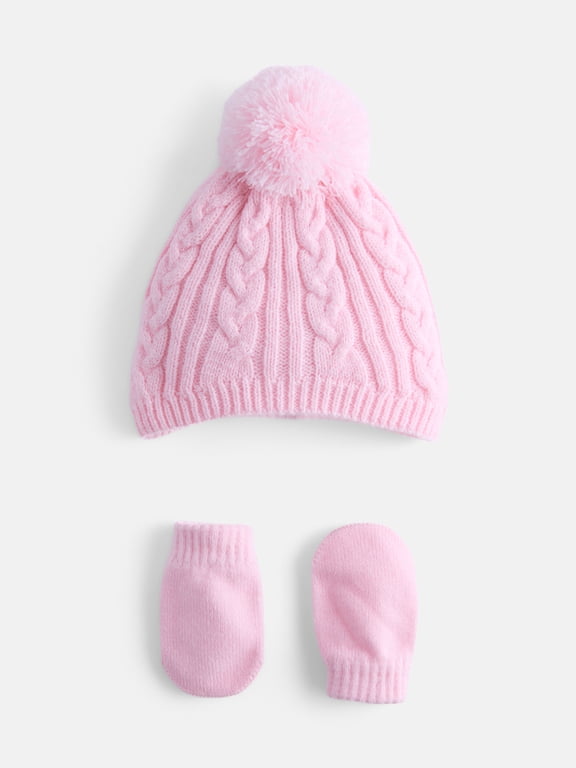 Baby Boys or Girls Pom Pom Beanie and Mittens Set, 2 Piece, One Size