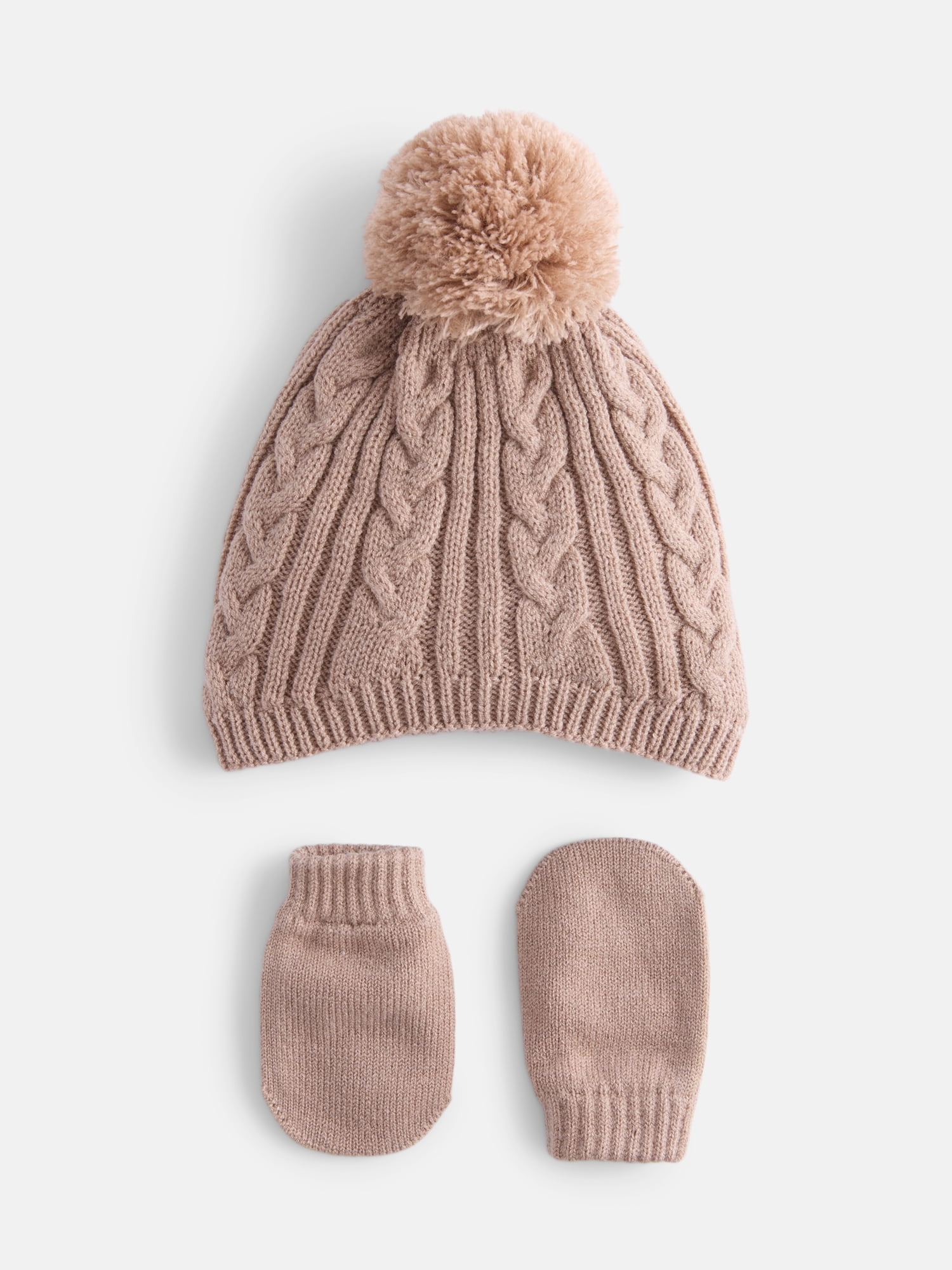 Wonder Nation Baby Boys or Girls Pom Pom Beanie and Mittens Set, 2 Piece, One Size
