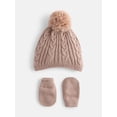 thumbnail image 1 of Wonder Nation Baby Boys or Girls Pom Pom Beanie and Mittens Set, 2 Piece, One Size, 1 of 4