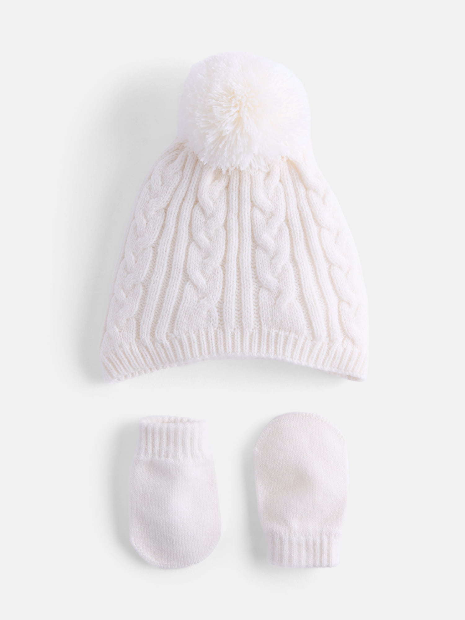 Wonder Nation Baby Boys or Girls Pom Pom Beanie and Mittens Set, 2 Piece, One Size