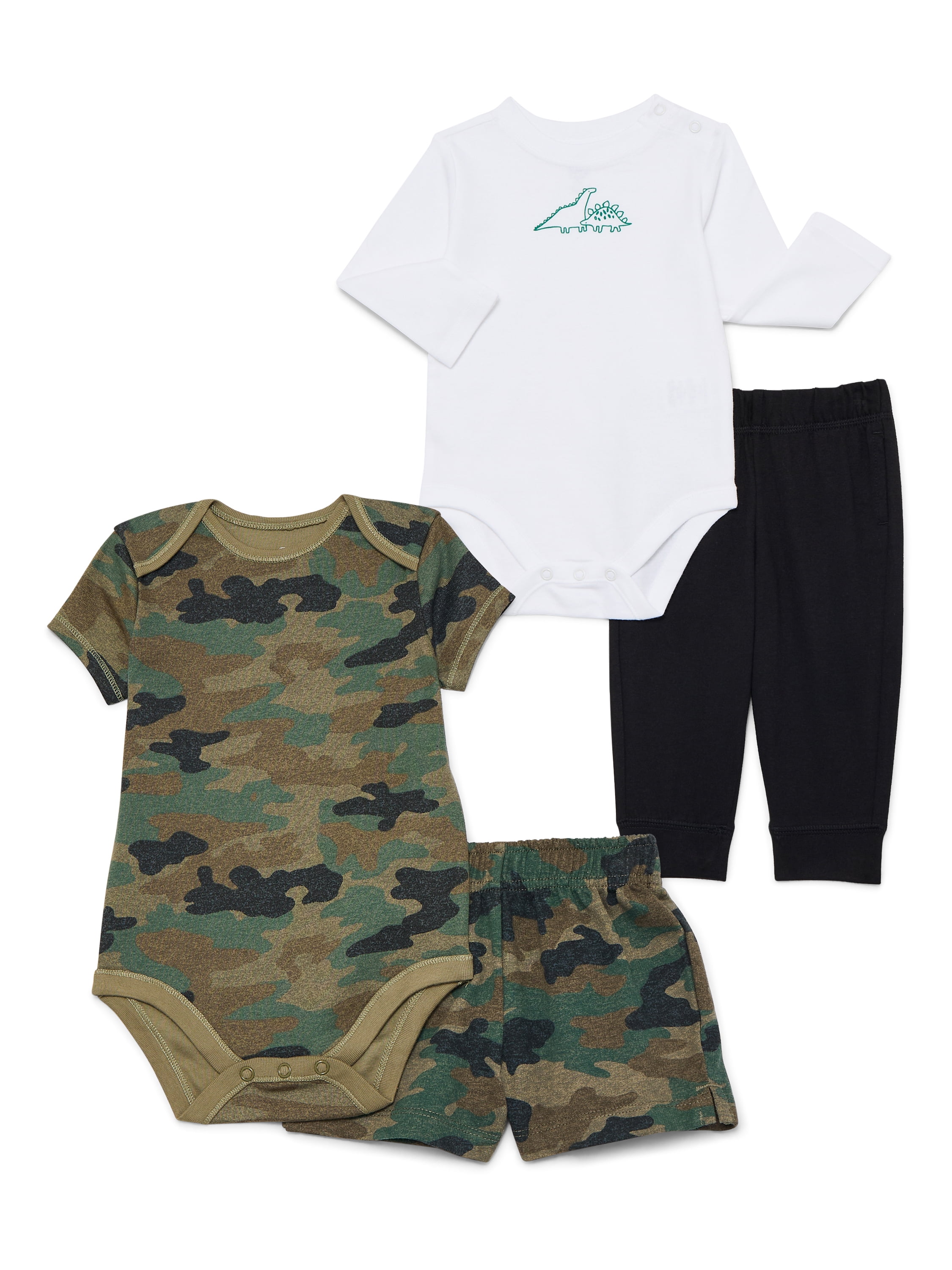 Wonder Nation Baby Boys Bodysuits, Shorts and Pants Outfit Set, 4-Piece, Sizes 0-24 Months