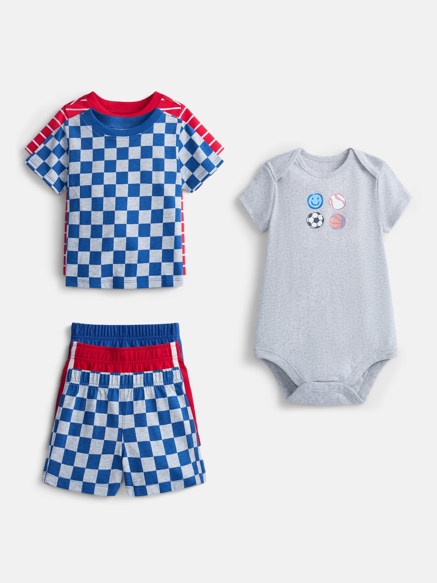 Wonder Nation Baby Boys Graphic Tee and Shorts Outfit Set, 6-Piece, Sizes 0M-24M