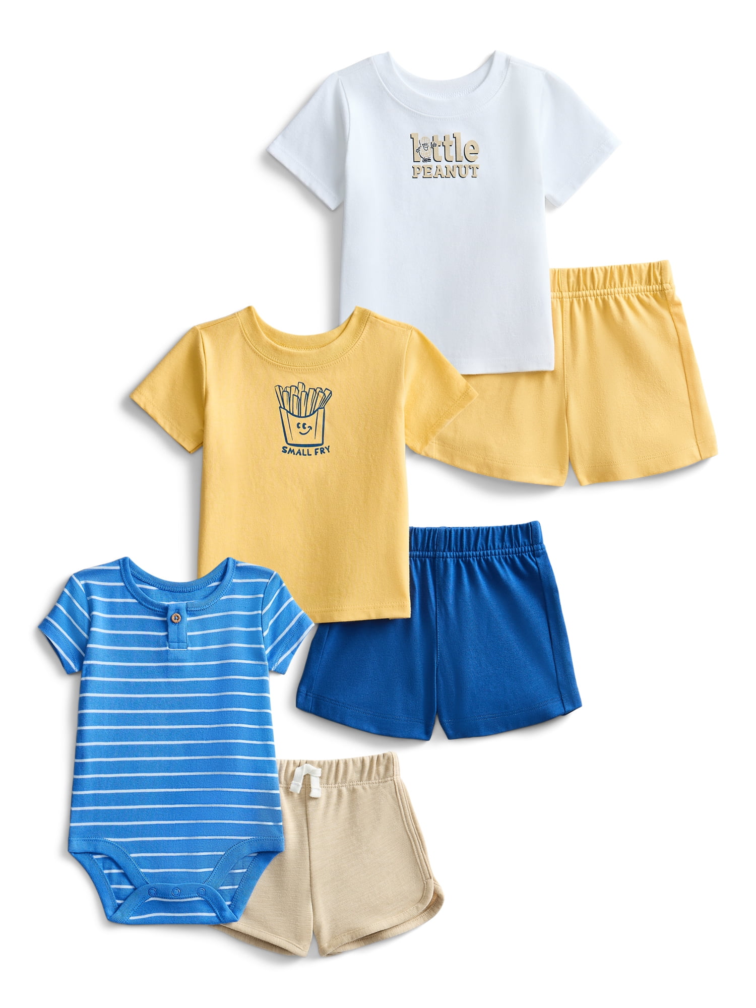 Wonder Nation Baby Boys Graphic Tee and Shorts Outfit Set, 6-Piece, Sizes 0M-24M
