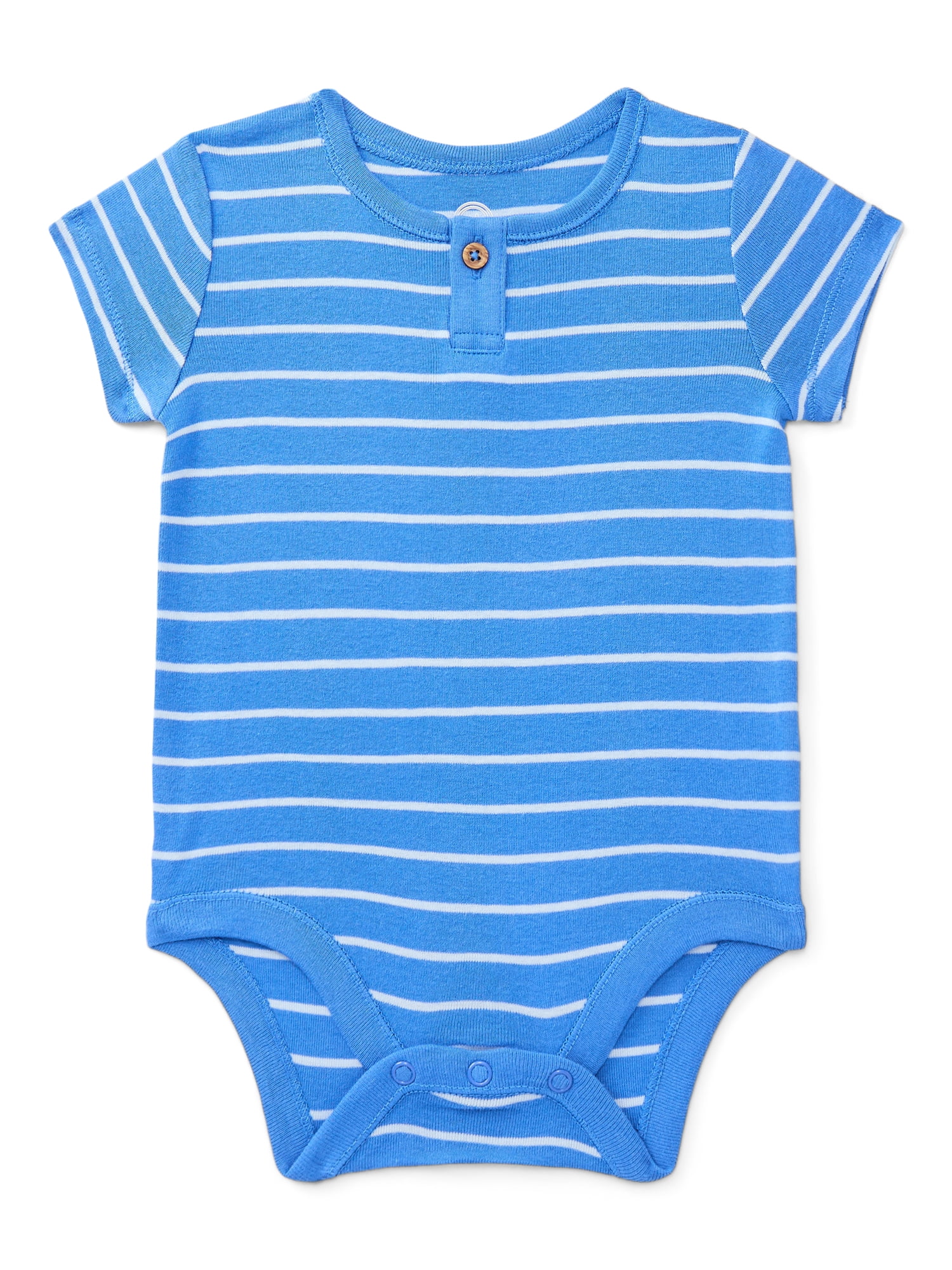 Wonder Nation Baby Boys Cotton Stripe Henley Bodysuit with Short Sleeves, Sizes 0M-24M