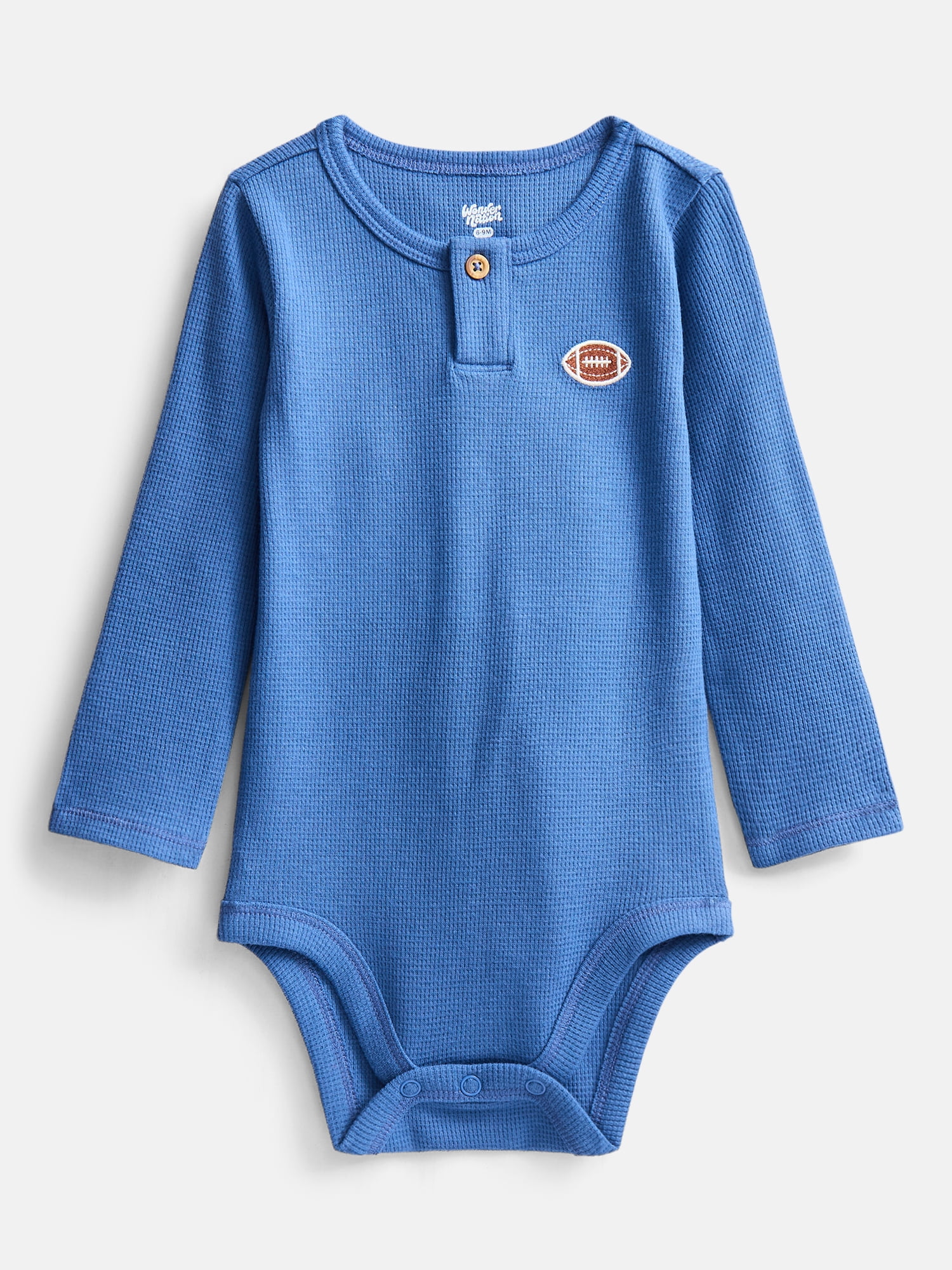 Wonder Nation Baby Boys' Thermal Henley Bodysuit with Long Sleeves, Sizes 0M-24M