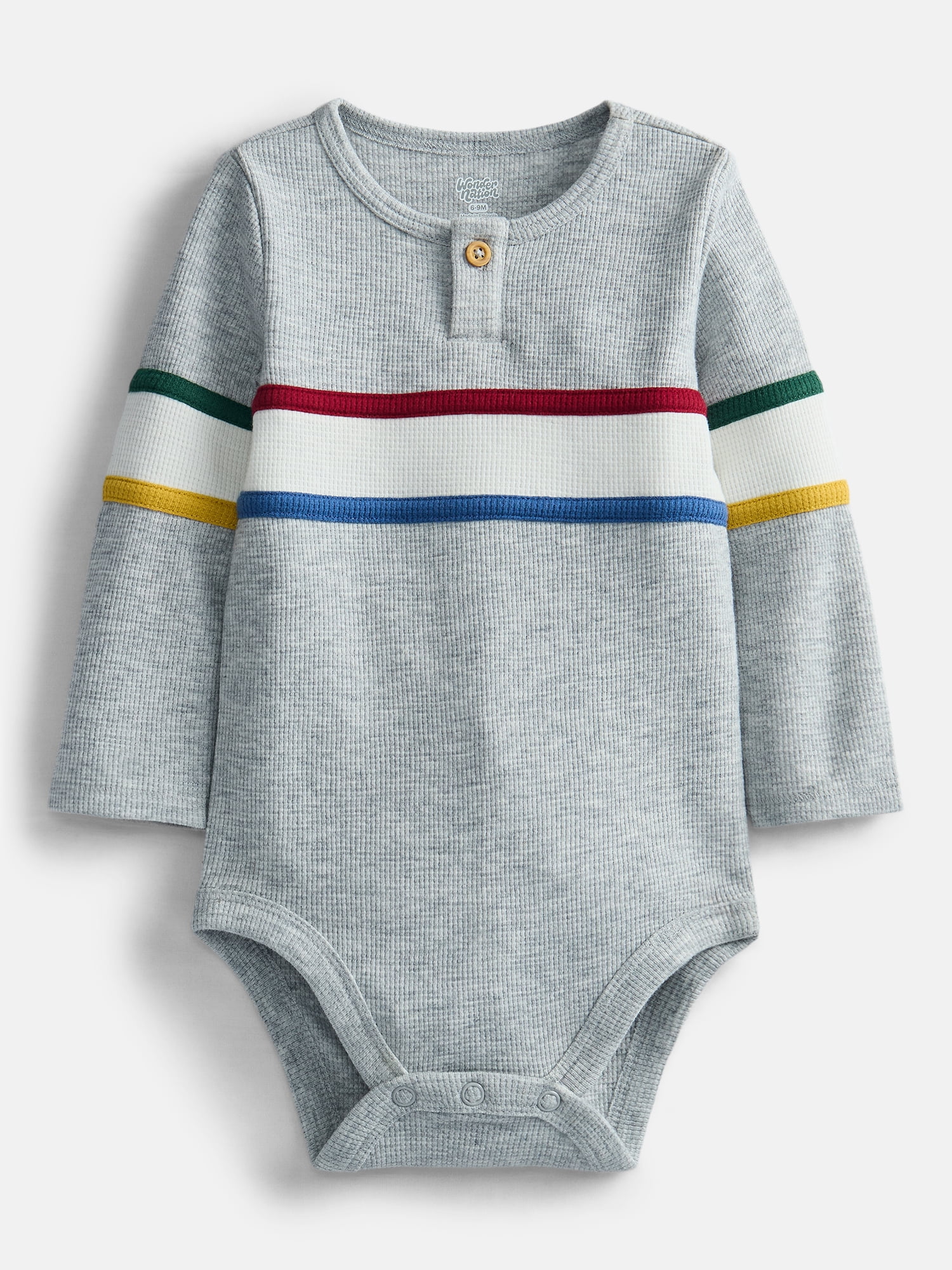 Wonder Nation Baby Boys' Thermal Henley Bodysuit with Long Sleeves, Sizes 0M-24M
