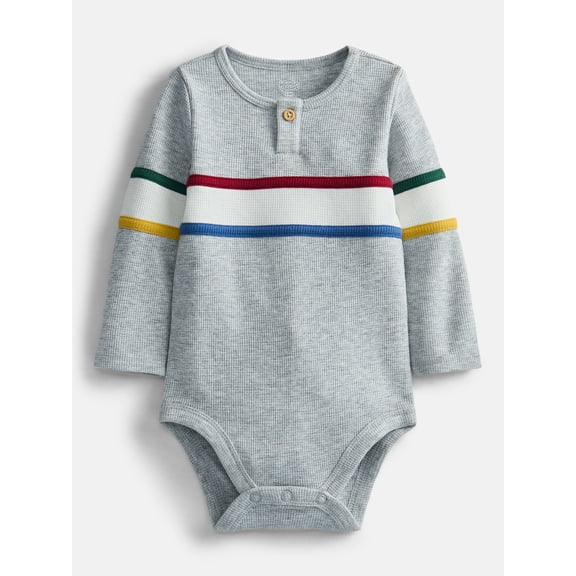 Wonder Nation Baby Boys' Thermal Henley Bodysuit with Long Sleeves, Sizes 0M-24M