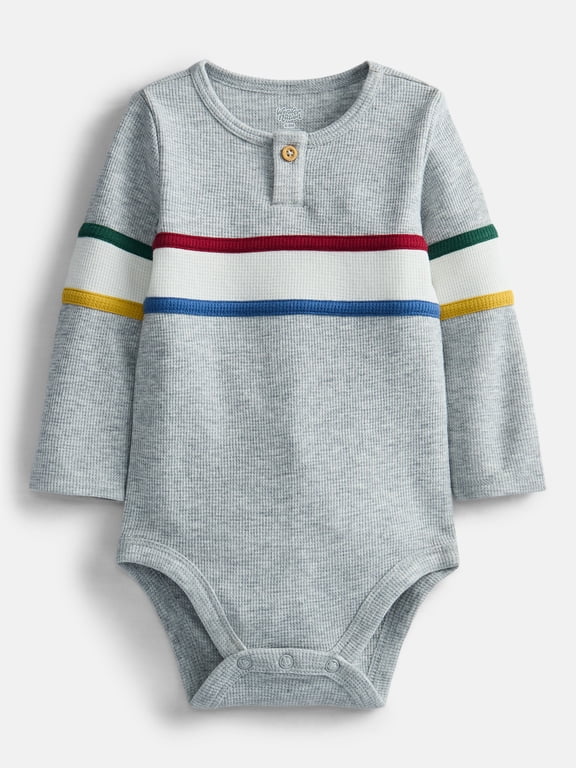 Baby Boys' Thermal Henley Bodysuit with Long Sleeves, Sizes 0M-24M