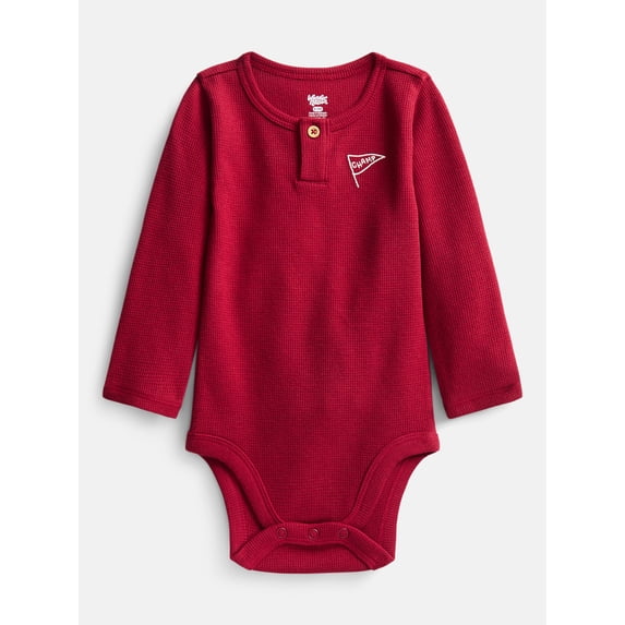 Wonder Nation Baby Boys' Thermal Henley Bodysuit with Long Sleeves, Sizes 0M-24M